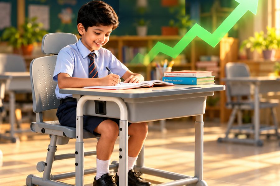 A student studying at a Picano desk